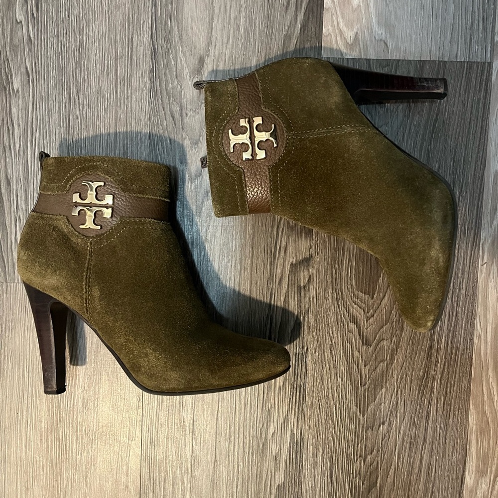 Tory Burch Olive Green Suede Ankle Boots